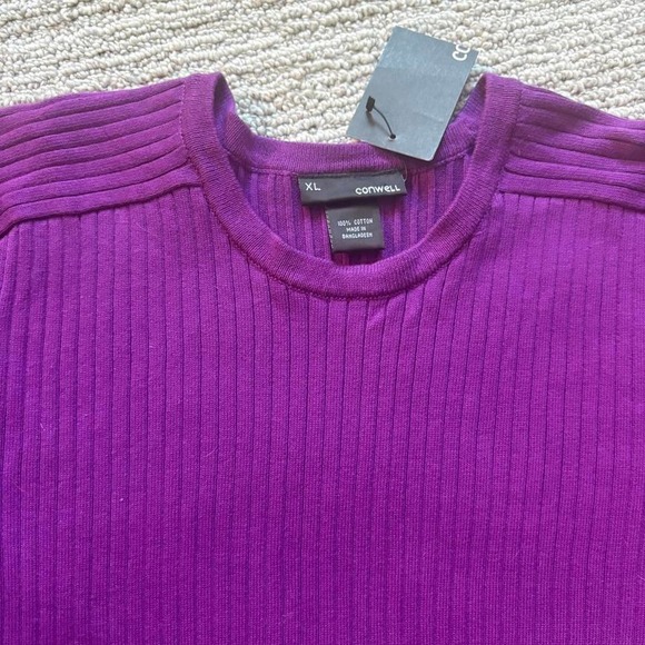 NWT Purple Sweater Ribbed Conwell Crew Neck 100% Cotton Women's XL Slim Fit - Picture 3 of 8